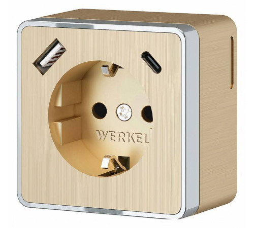 Розетка с заземлением и с шторками и USB Werkel Gallant шампань рифленый W5071710