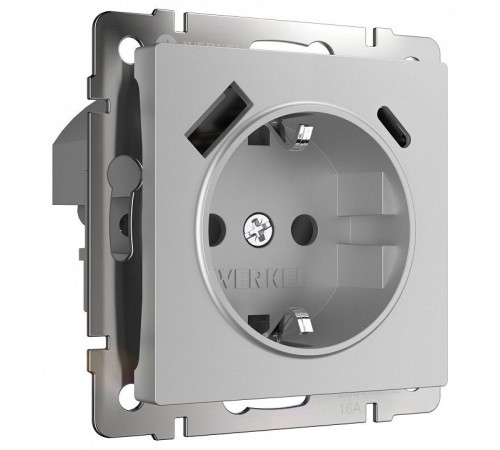 Розетка с заземлением и со шторкой и 2хUSB type A и C, без рамки Werkel W1171706