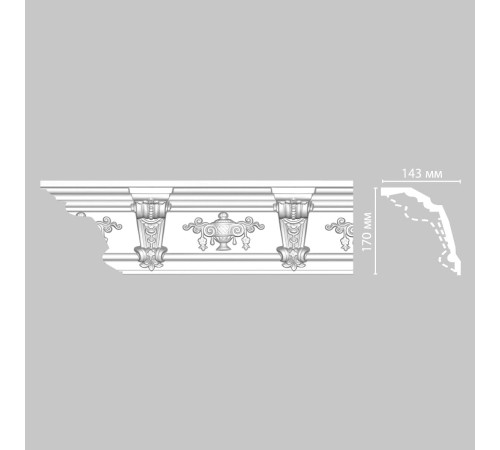 Плинтус потолочный DECOMASTER DT-9885 полиуретановый с орнаментом 140х170х2400 мм DT-9885