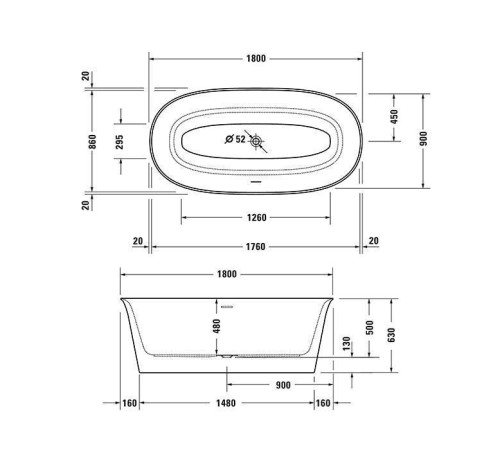 Ванна отдельностоящая Duravit White Tulip 180x90x63 см белый 700469000000000