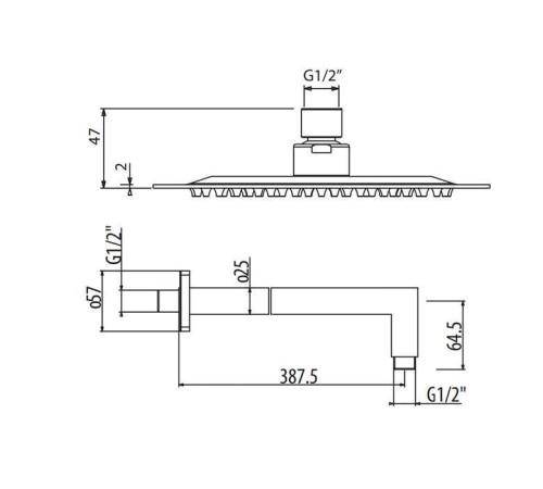 Верхний душ с кронштейном Gattoni 30х30 см настенный хром SFAIQU30/BRPEQ400