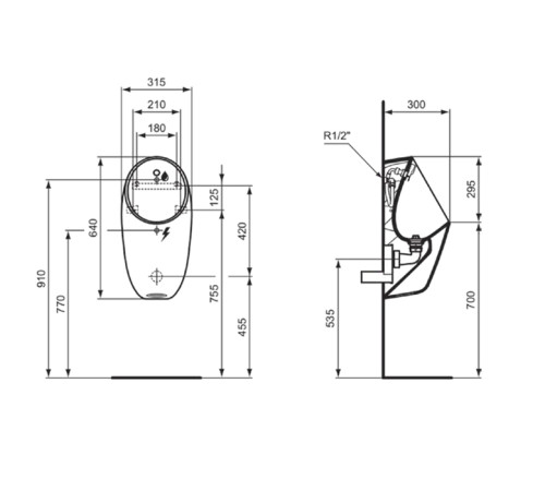 Писсуар подвесной Ideal Standard i.life 64х31х30 см Rimless сенсорный белый глянец E266301