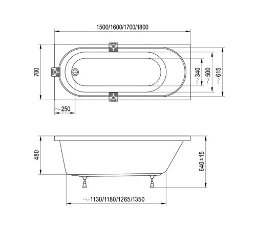 Ванна акриловая Ravak Sonata II 180х70 см встраиваемая C636R00000
