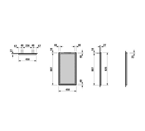 Зеркало Laufen Frame 25 45x82.5 см в алюминиевой раме хром 4.4740.0.900.144.1