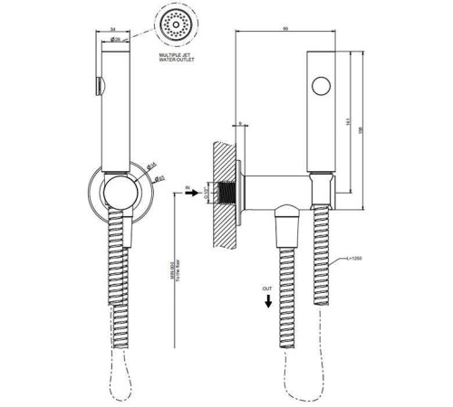 Гигиенический душ Gessi Inciso 1/2 настенный brushed copper pvd 58153#708