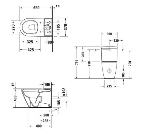 Унитаз-моноблок Duravit D-Neo 37x65 см безободковый белый 0944100005 / 2002090000