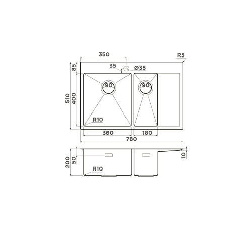 Кухонная мойка Omoikiri Akisame 78-2-L-GM 78x51 см вороненая сталь 4973101
