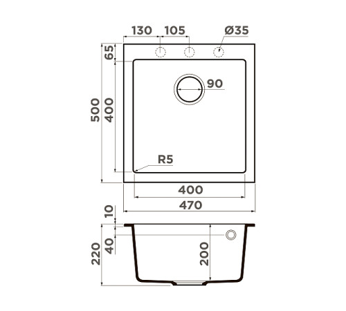 Кухонная мойка Omoikiri Bosen 47-WH Tetogranit 47x50 см белый 4993589