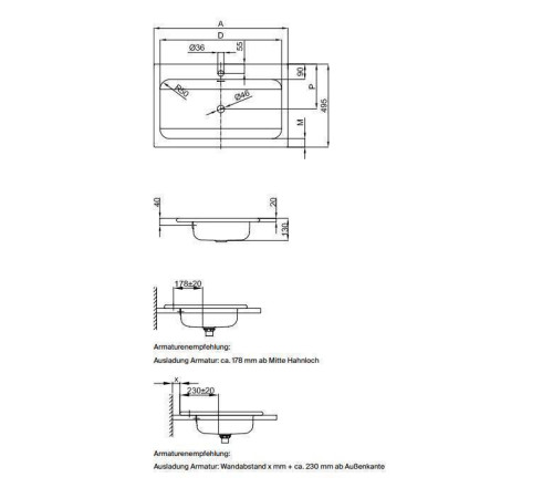 Раковина встраиваемая Bette One 80х49.5х13 см без отверстия A139-000