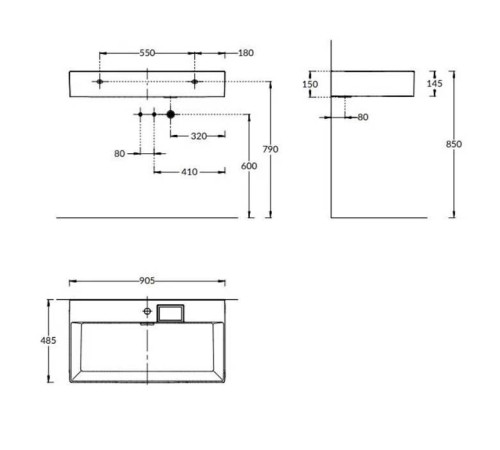 Раковина подвесная Kerama Marazzi Logica 90х48 см 1 отверстие белый глянец LO.wb.90.1
