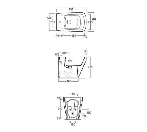 Биде приставное SIMAS Baden Baden 56х36 см белое F91/BB04bi