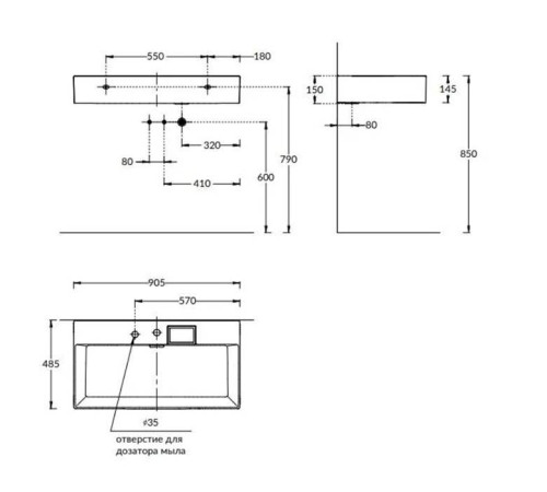 Раковина подвесная Kerama Marazzi Logica 90х48 см 2 отверстия белый глянец LO.wb.90.2