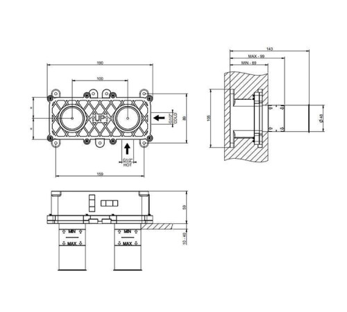 Встраиваемая часть настенного смесителя Gessi для раковины Steel Brushed 63397#239