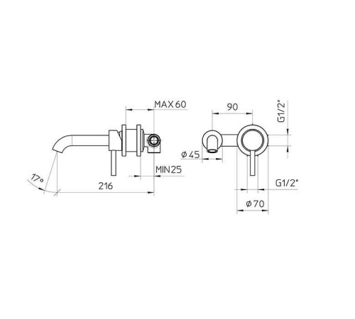 Смеситель для раковины Bossini Oki встраиваемый с изливом 22 см черный Z005302.073