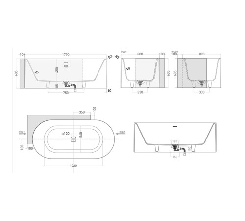 Ванна угловая левая Salini Perla CL 180x90 см S-Stone белый матовый 1049202M