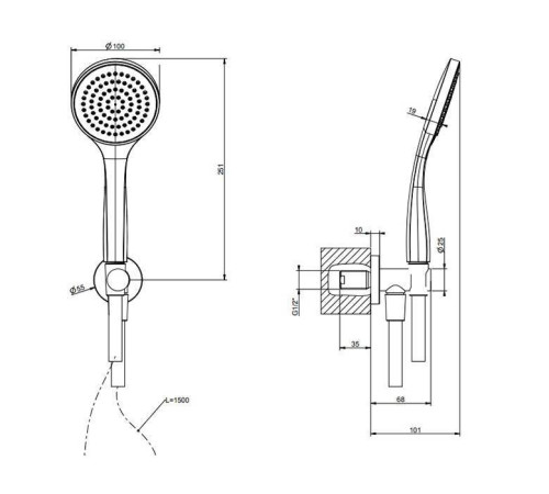 Душевой гарнитур Gessi Emporio Shower с выводом воды шлангом 1.5 м и лейкой Finox Brushed Nickel 38723#149