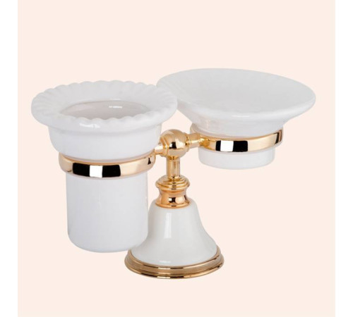 Держатель настольный с мыльницей и стаканом Tiffany World Harmony 141 керамика белый/золото TWHA141bi/oro