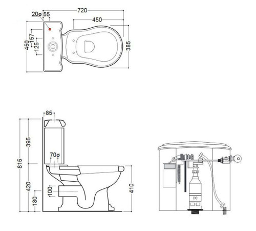 Унитаз-моноблок Kerasan Retro 72х38.5 см слив в стену ручка справа белый/бронза 107101/101301/760393/756993