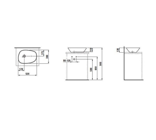 Раковина-чаша Laufen Palomba 52x38x13 см без отверстий без перелива 8.1680.2.000.112.1