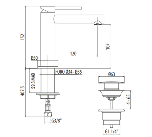 Смеситель для раковины Gattoni Circle One излив 120 мм с донным клапаном черный матовый 9042/90NO
