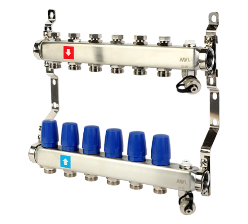 Коллекторная группа Hogart Premium 1 x 3/4 EK 6 выходов без расходомеров, с дренажным краном и воздухоотводчиком HOGMS60606