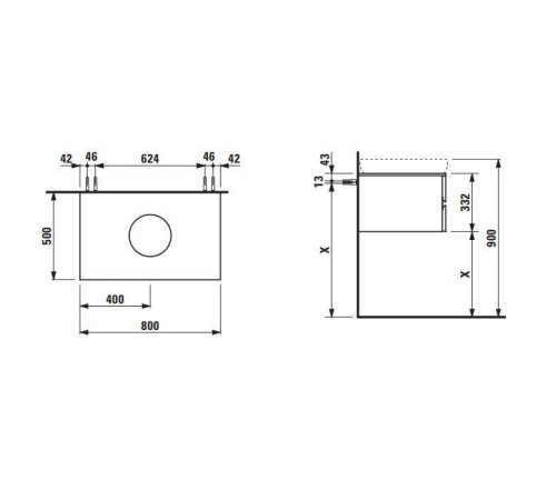 Тумба с раковиной Laufen Alessi One 80х50х33 см подвесная 2 ящика орех 4.2403.3.097.630.1 / 8.1897.2.400.104.1