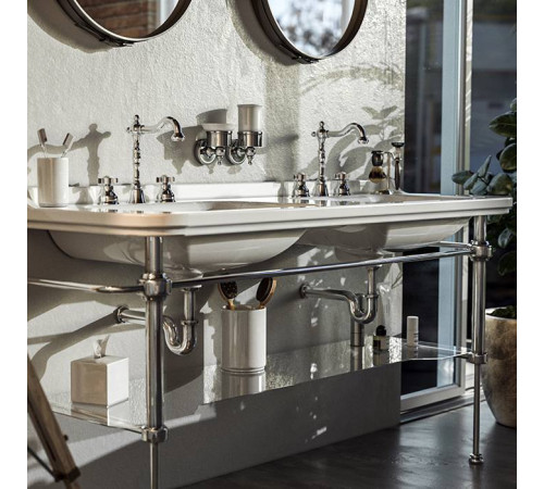 Раковина с металлической консолью Kerasan Waldorf 150х55 см напольная 1 отверстие золото 4143K1bi/cr / 9195K2oro / 811391oro