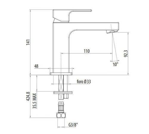 Смеситель для раковины Gattoni Kubik излив 110 мм без донного клапана черный матовый 2582/25NO