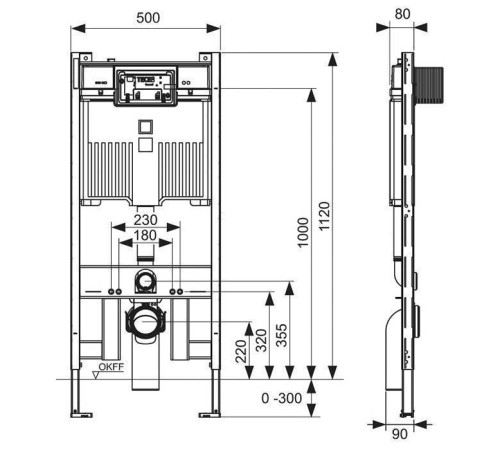 Инсталляция для унитаза TECE TECEprofil 500х1120 мм с крепежом 9300500