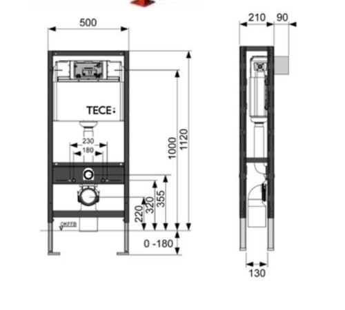 Застенный модуль для унитаза TECEprofil h 1120 мм с двойной рамой 9500393