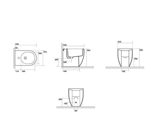 Биде напольное приставное Kerasan Flo 55х37 см 312401