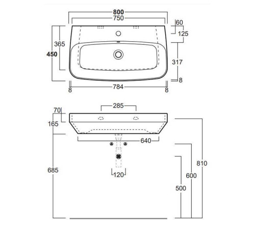 Раковина SIMAS Baden Baden 80х45 см белая BB12bi