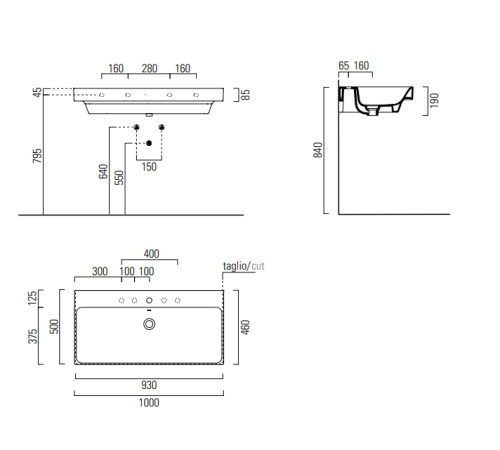 Раковина накладная/подвесная GSI Nubes 1000x500 мм с отверстием белая глянцевая 9623111
