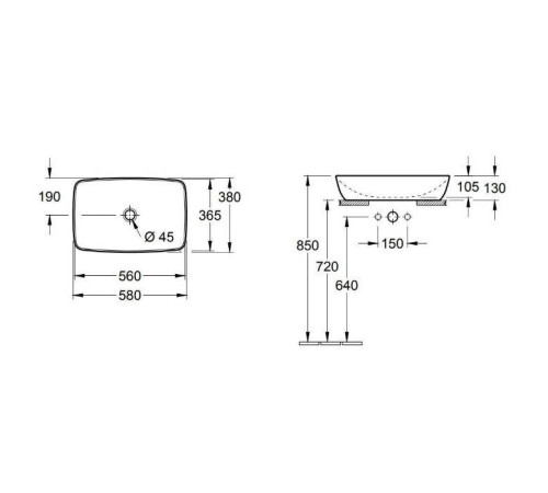 Раковина накладная Villeroy & Boch Artis 58х38 см TitanCeram альпийский белый 41725801