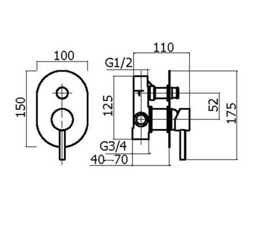Смеситель для душа IXO Selection встраиваемый на 2 выхода хром XO1001CR / INT0036CR