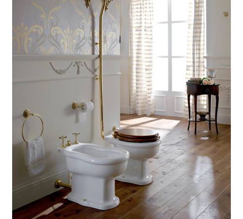 Унитаз с высоким бачком Sbordoni Palladio 43х36 см слив в пол матовая бронза белый 7020/7028/TB03-BT/MC03-BT