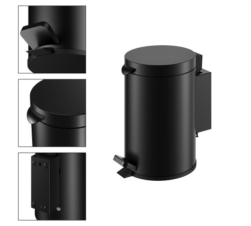Ведро для мусора настенное KEUCO PLAN 3 л черный матовый 14977 370000