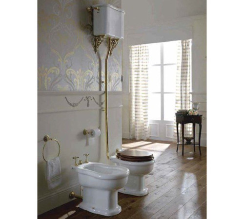 Унитаз с высоким бачком Sbordoni Palladio 43х36 см слив в стену матовая бронза белый 7021/7028/TB03-BT/MC03-BT