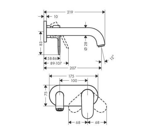 Смеситель для раковины Hansgrohe Vernis Blend настенный излив 204 мм внешняя часть хром 71576000
