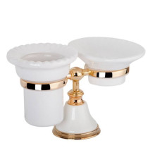 Держатель настольный с мыльницей и стаканом Tiffany World Harmony 141 керамика белый/золото TWHA141bi/oro