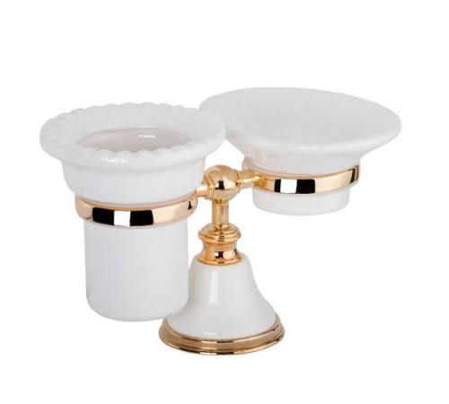 Держатель настольный с мыльницей и стаканом Tiffany World Harmony 141 керамика белый/золото TWHA141bi/oro