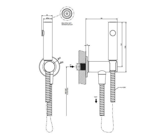 Гигиенический душ Gessi Inciso 1/2 шлифованный черный металлик 58153#707