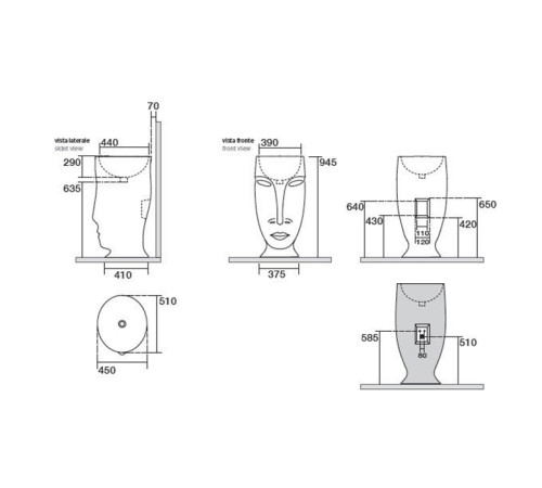 Раковина напольная Kerasan Artwork MOLOCO 45х51х94.5 см слив в пол белый матовый 474030/756830