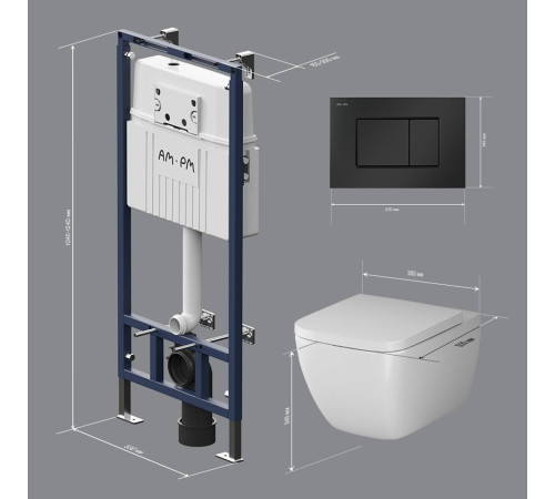 Комплект инсталляция с подвесным унитазом AM.PM FlashClean сиденье микролифт и клавиша IS100238.901701