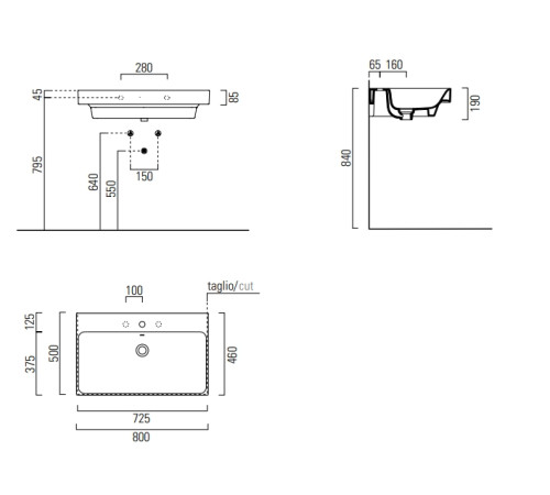 Раковина накладная/подвесная GSI Nubes 800x500 мм с отверстием белая глянцевая 9622111
