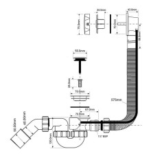 Слив-перелив для ванны McAlpine полуавтомат L575 мм хром MRB2C-PB