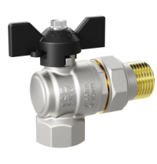 Кран шаровой латунный LD Pride 47.20.В-ГШ.У.Б угловой 3/4 вн-нар резьба с американкой бабочка 47.206.20