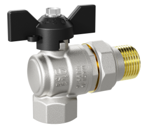 Кран шаровой латунный LD Pride 47.20.В-ГШ.У.Б угловой 3/4 вн-нар резьба с американкой бабочка 47.206.20