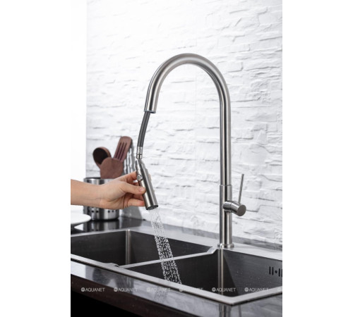 Смеситель для кухни Allen Brau Sprungfeder с вытяжным душем брашированная сталь 5.60002-SS