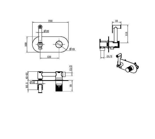 Гигиенический душ со смесителем Boheme Stick черный/золото 127-BG